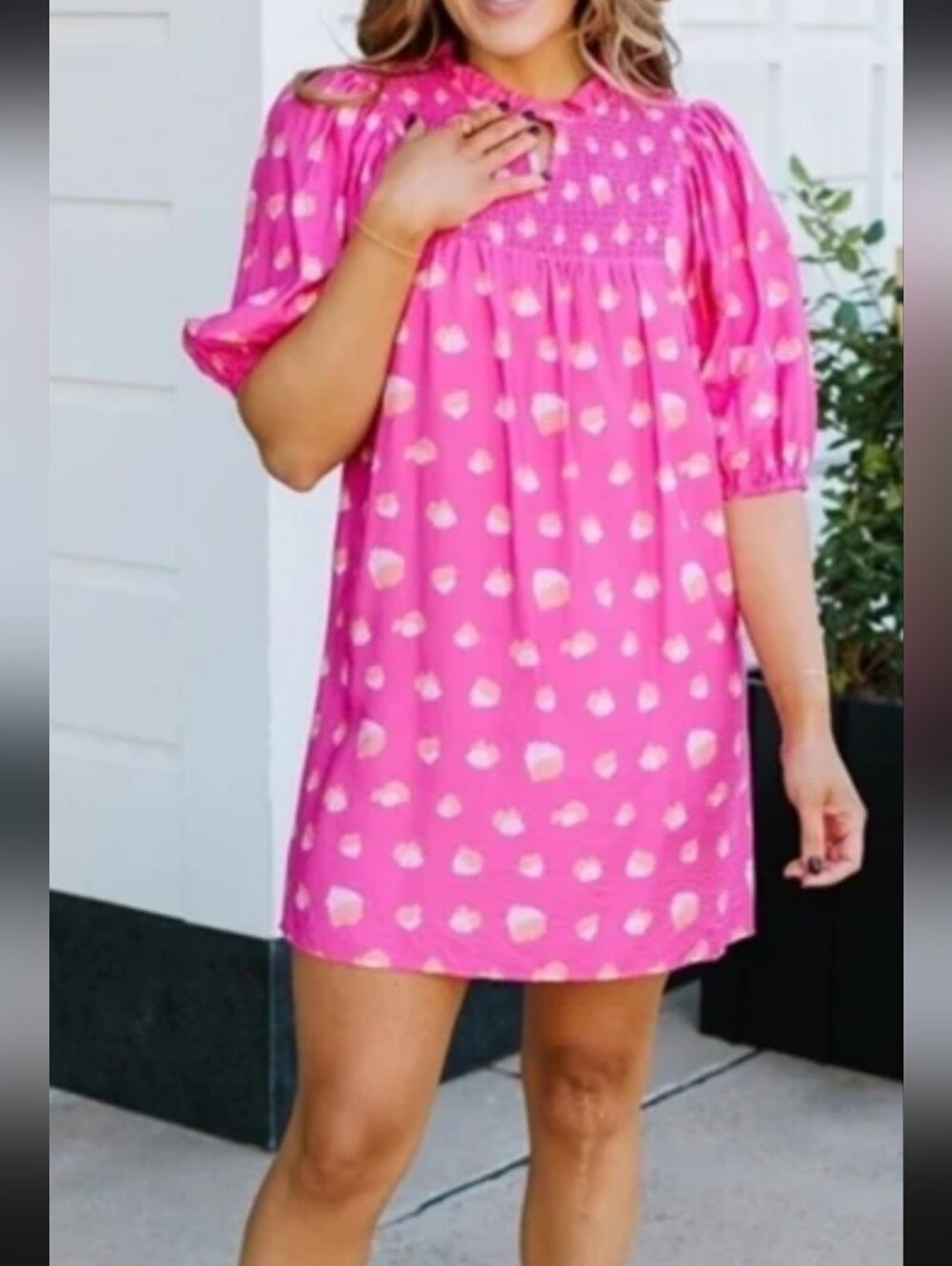 Girls' Pink Smocked Yoke Casual Dress